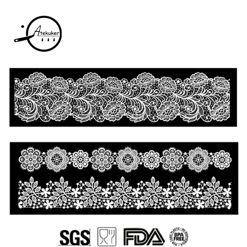 

Atekuker 2Pcs Leaves Flower Silicone Lace Mold Sugarcraft Fondant Cake Decorating Tools Lace Mat Cake Border Mould
