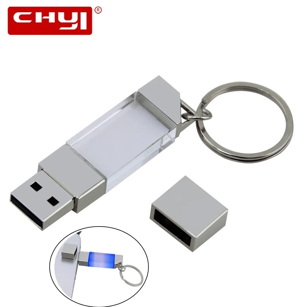 Кристалл USB флешка с светодио дный свет флешки 4 ГБ 8 ГБ 16 ГБ 32 ГБ USB 2,0 Flash Stick из металла пользовательский флэш-накопитель логотип U диск