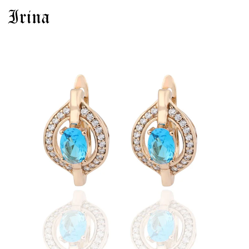 

Irina Fashion 2019 Gold Color Leaves Earrings With CZ Stones Drop Earrings For Women Unusual Korean style