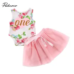 Pudcoco/Боди принцессы с цветочным принтом для новорожденных и маленьких девочек 0-24 месяцев + фатиновая юбка-пачка с кружевами, комплект