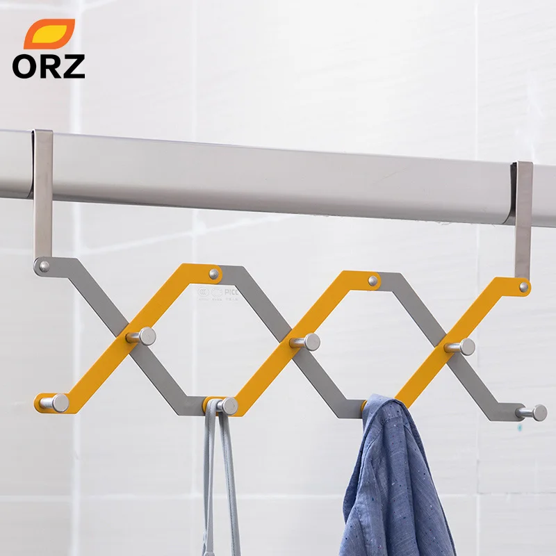 

ORZ Door Hook Shelf Organizer Foldable 7 Hooks For Hanging Bethroom Clothes Hanger Rack Home Storage Holder Towel Rack Organizer
