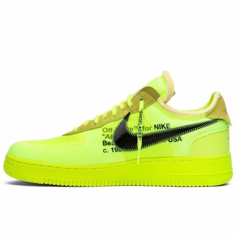 Nike Air Force 1 OFF-WHITE OW Men Skateboarding Shoes Fluorescence Green Comfortable Sneakers#AO4606-700