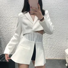 Elegant Office Lady Long Sleeve Blazer Jacket Casual Tunic Suit Jacket Female Long Sleeve Lapel Blazer Patchwork White Blazer