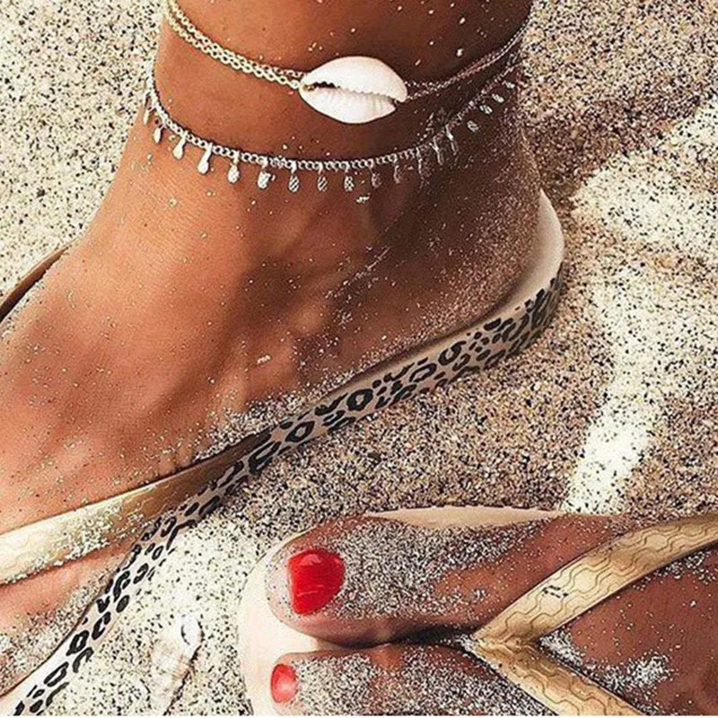 

Beach Shell Silver Anklets Set Vintage Ethnic Bohemian Tassel Anklets for Women Fashion Jewelry Summer Barefoot Accessories