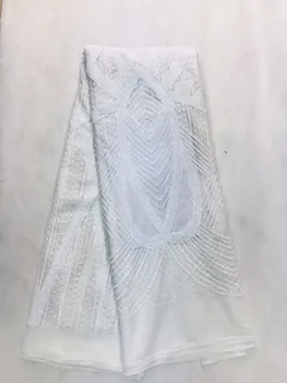 

White African Lace Fabric With Sequins Fabric Free Shipping Discolour White Sequin Fabric 2019 High Quality Sequin Lace Fabric