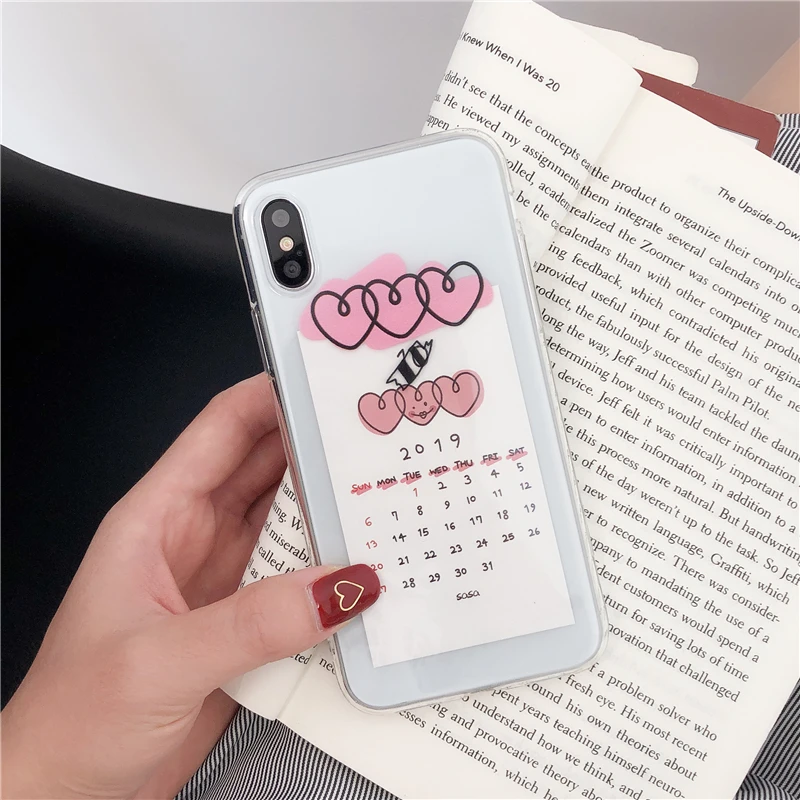

Simple Calendar Transparent Phone Case for Iphone Xs Max Xr Clear Love Heart Tpu Case for Iphone 6s 7 8plus X Coque Back Cover