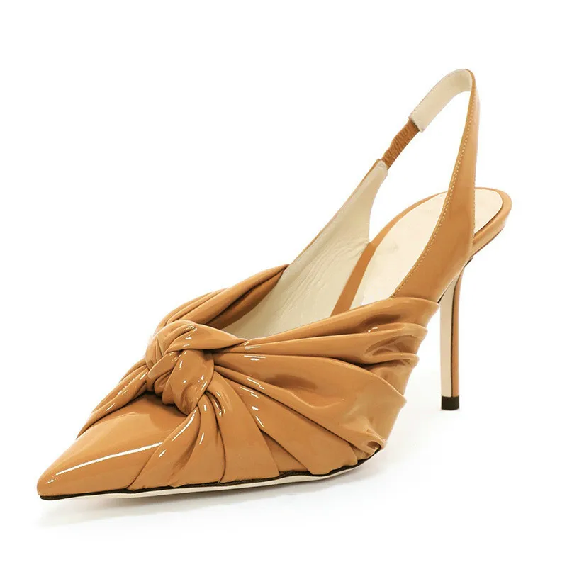 

2019 Women Pleated Pumps Women Thin Heels Shoes Butterfly-Knot Shoes Stilettos Mujer Patent Leather Shoes Pumps Dress Shoe