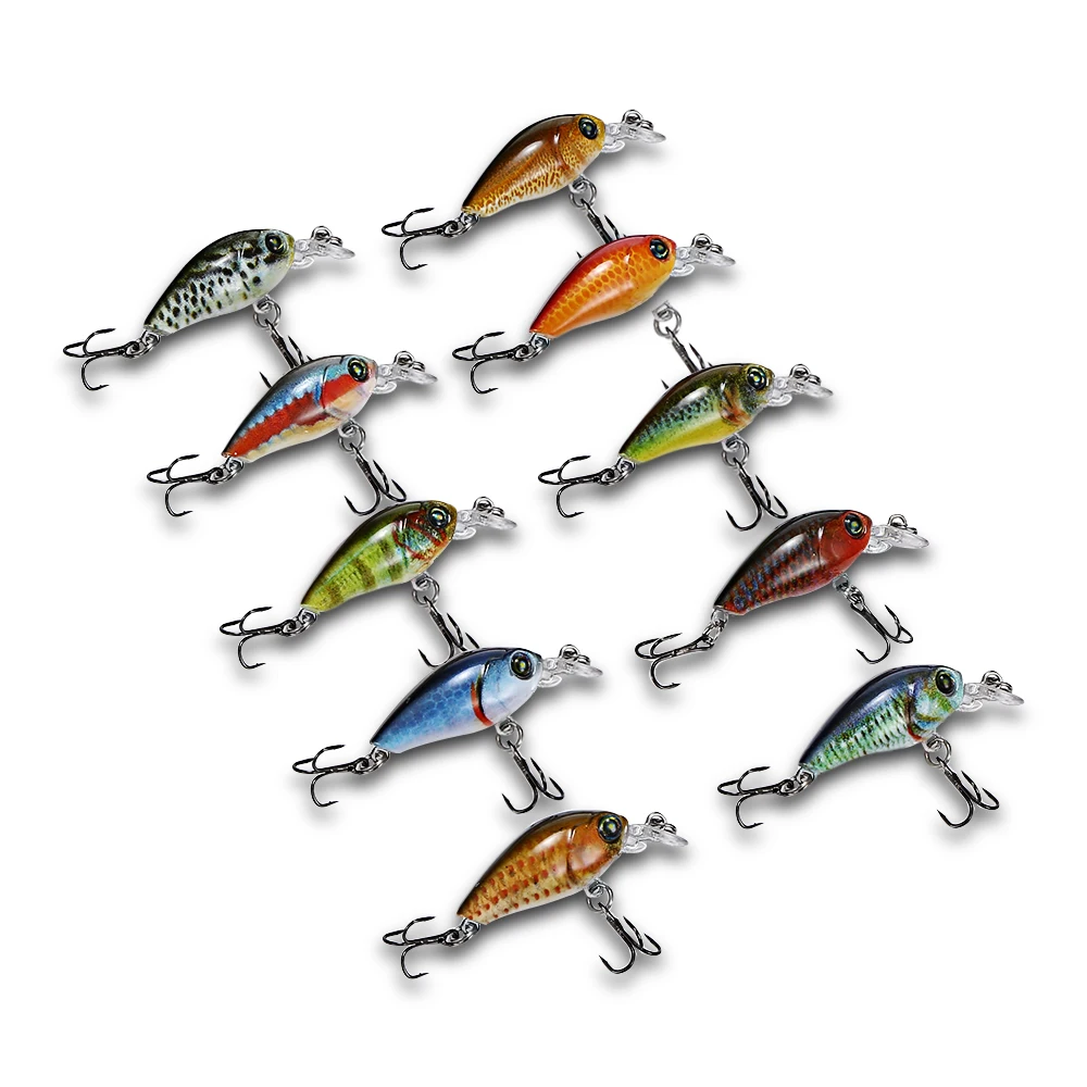  Outlife 10PCS DW1116 Swim Fish Fishing Lure Artificial Hard ABS Crank Baits Wobbler Minnow Bait Wit