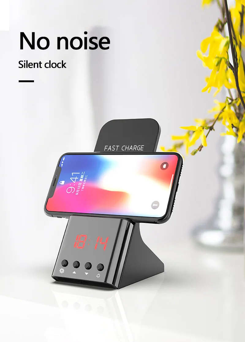 

10W Qi Fast Wireless Charger Qi Standard Wireless Charging with Alarm Clock Stand for iPhone X XS Max 7 8 Samsung Galaxy S8 S9