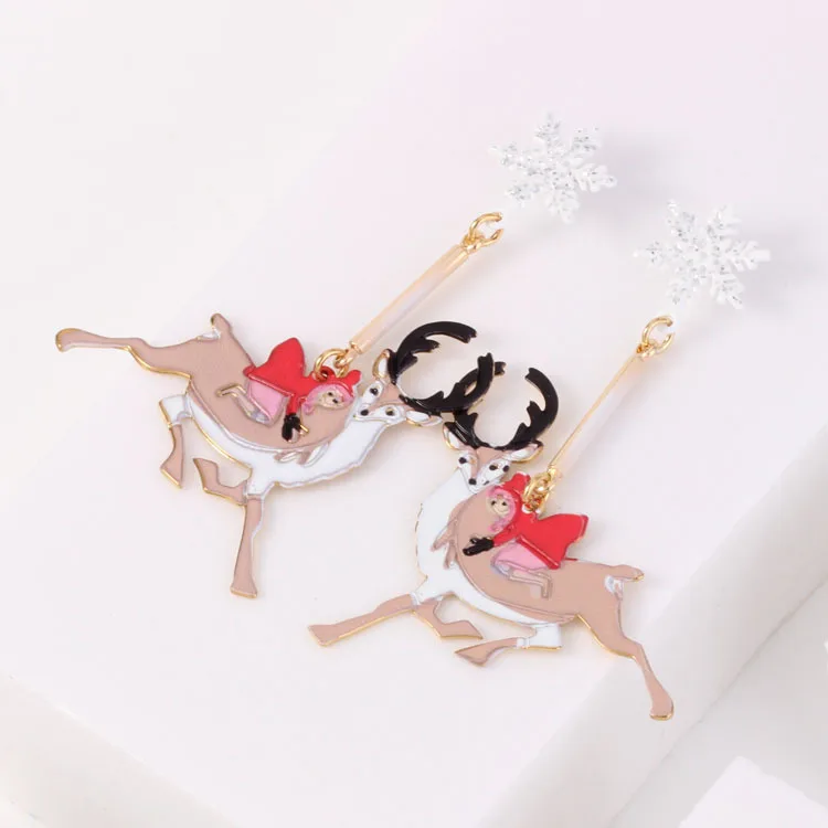 

Free shipping Enamel glaze Snowflakes elk earrings ear clip