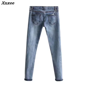 

Women jeans knee hole jeans stretch denim pencil pants slim low waist cowboy summer long trousers Xnxee