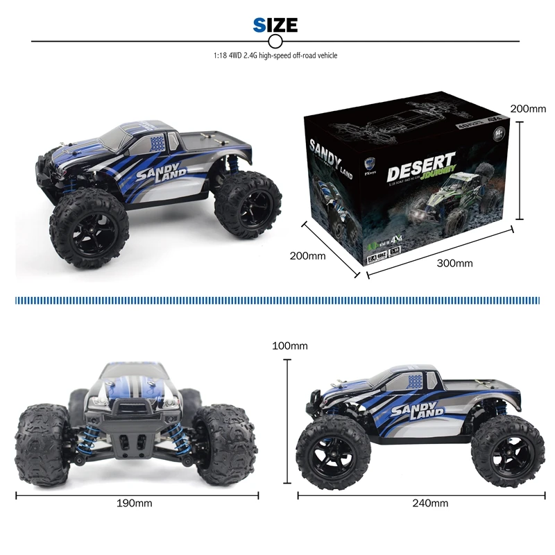 

1/18 2.4GHz High Speed Radio Remote Control RC Terrain Car Desert Truck Toy