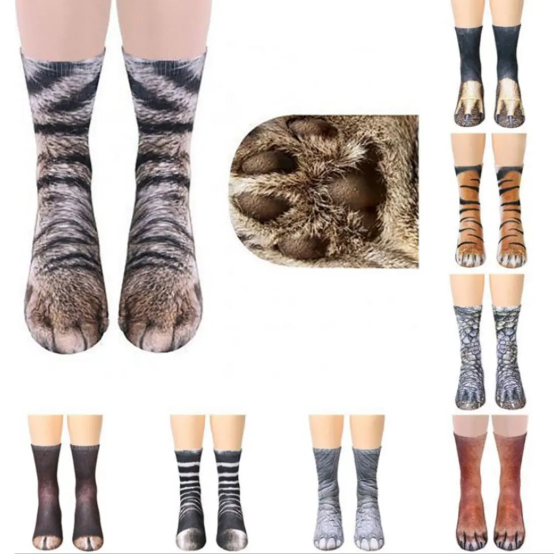 

3D Print Animal Paw Print Socks Unisex Crew Long Stocks Soft Casual Cute Cotton Funny Socks Dog Horse Zebra Cat Sock
