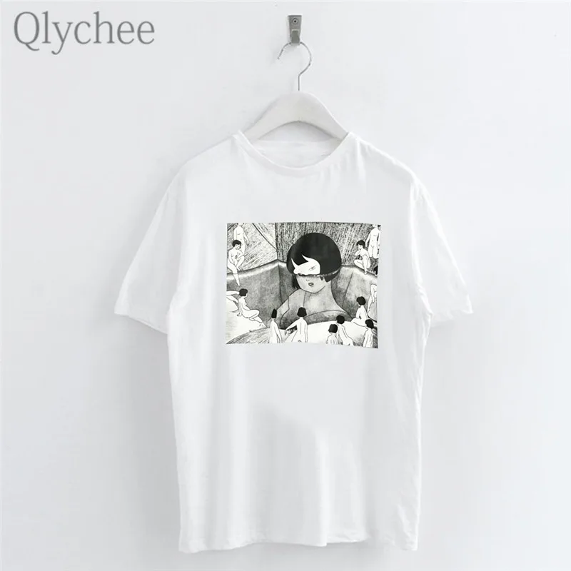 

Qlychee Gothic Anime Dark Girl Cartoon Women T Shirts Casual Short Sleeve O-Neck White T Shirt Tee Top Female