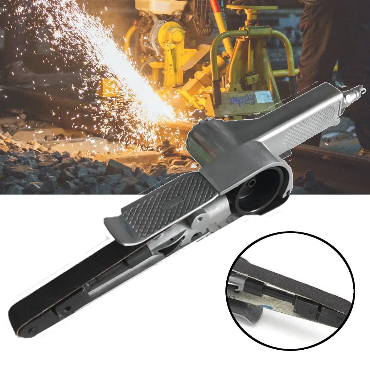 

150L/MIN 1/4"Air Belt Sander 25 Belts Sander Pneumatic Tools Handheld Grinder Polishing Machine Wrench Power Tools Kit 16000RPM