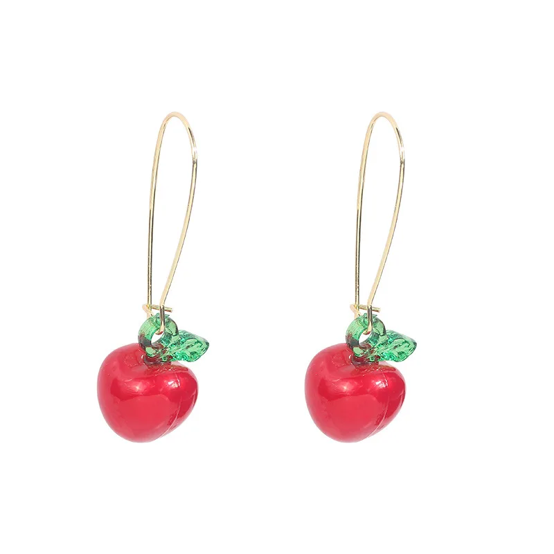 Charm Green Crystal Leaves Double Big Red Cherry Earrings For Women
