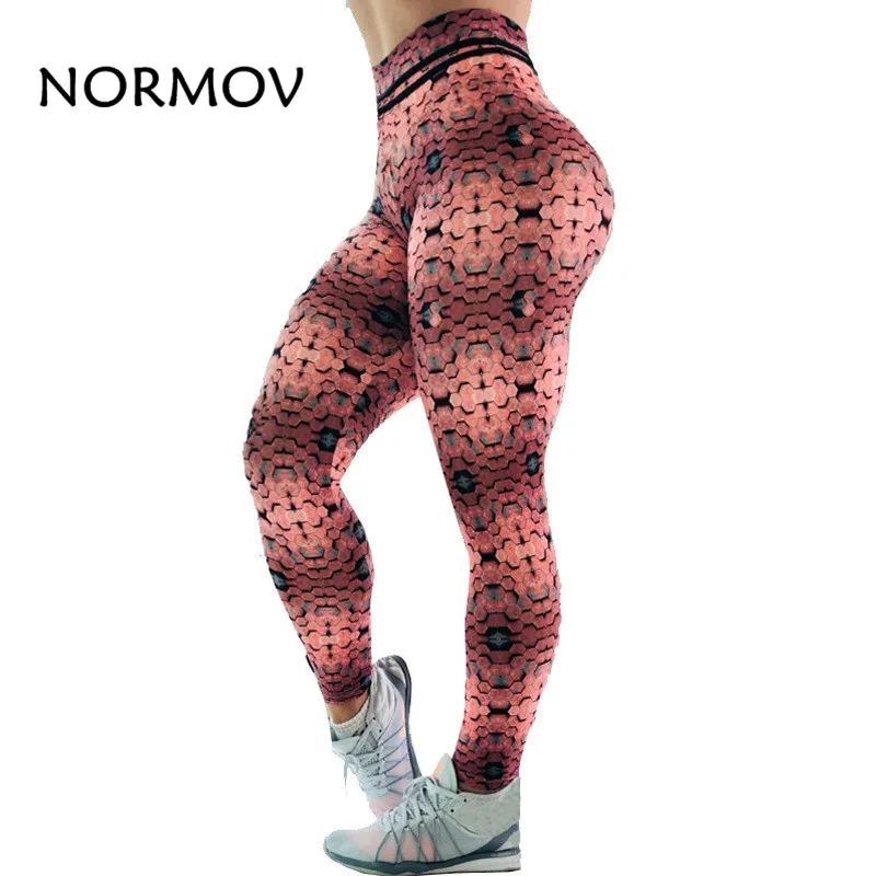 

CHRLEISURE Honeycomb Women Print Workout Leggings High Waist Fitness Polyester Mesh Pattern Leggings Sexy Elastic Slim Jeggins