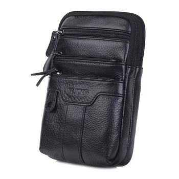 

ABDB-YIANG Men Cell Phone Case Waist Bag CrossBody Belt Pack Casual Purse Multi-Pocket Genuine Leather Small Messenger Shoulde