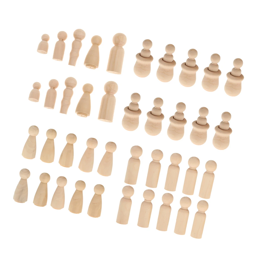 

40 Pieces Wooden Peg People Family Bride Groom Nesting Set Peg Dolls Wedding Cake Toppers DIY Craft