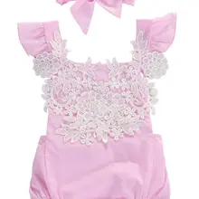Комбинезон для новорожденных девочек, кружевной Цветочный комбинезон, наряды, Sunsuit, розовая одежда