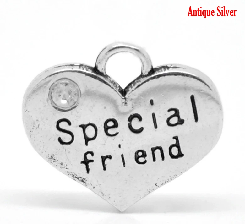 

Lovely 20PCs Antique Silver Rhinestone "Special friend" Heart Charm Pendants 16mmx14mm (B19617)