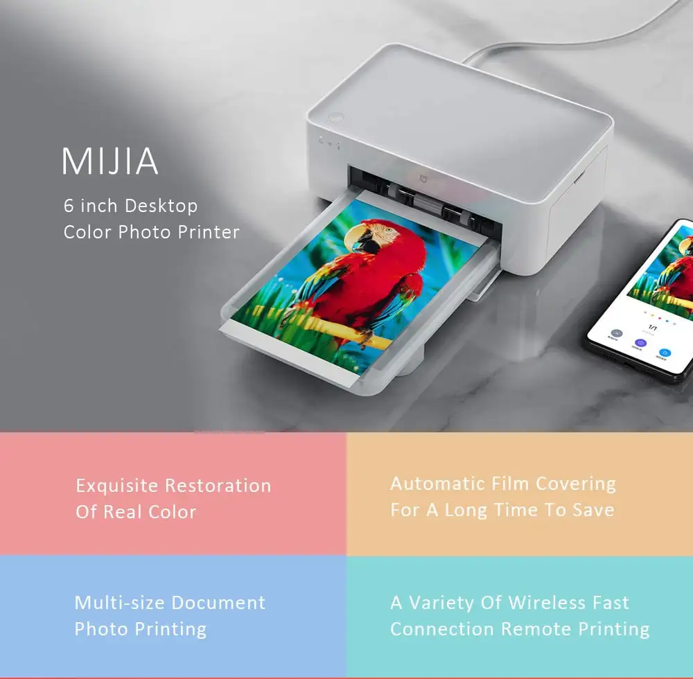 Xiao mi jia mi фотопринтер, термосублимация, тонко восстанавливает истинный цвет, автоматический беспроводной портативный принтер