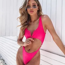 Неоновый микро купальник, сдельный купальник с глубоким вырезом спереди, монокини на молнии, женский купальник с вырезами