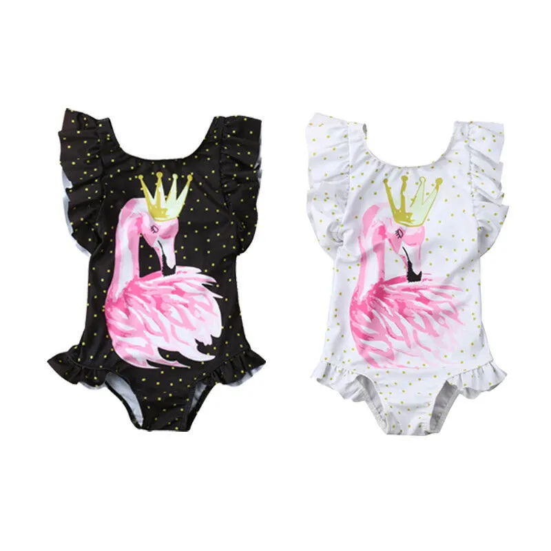 Baby//Toddler Girl 2 Piece Flamingo Swimsuit Set Ruffled Kid Bikini Swimwear