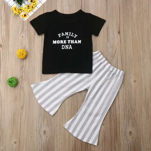 

2PCS Toddler Baby Kids Girls Outfits T-Shirt Tops+Striped Long Pants Set Clothes