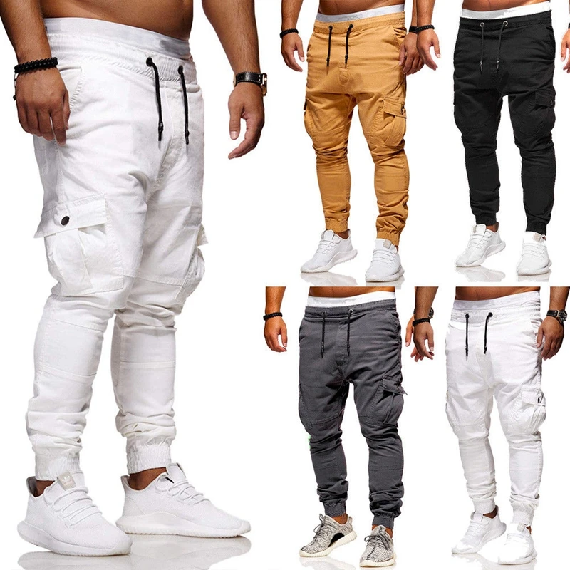 الأزياء عارضة الرجال أسفل النشطة كبيرة جيوب الرباط طويل البضائع السراويل Sweatpants