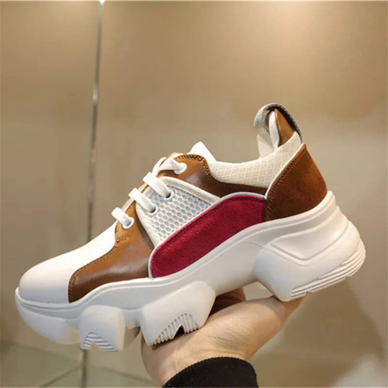 As Mesh Lauf Weiche Schuhe Pic as Casual Patchwork Pic Sport Lace Frau Turnschuhe Gericht Up Flache Boden 19ss Atmungsaktive Leder Dicken 45gqT