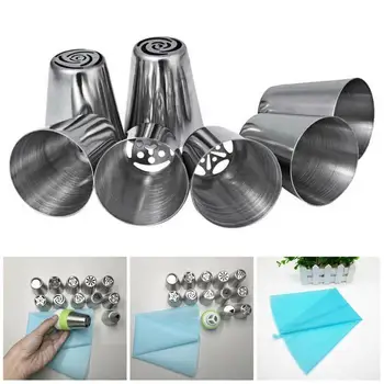 

14PCS/Set Cake Decorating Tools Russian Tulip Icing Piping Nozzles Large Stainless Steel Pastry Tips Nozzles Converter Cake Kit