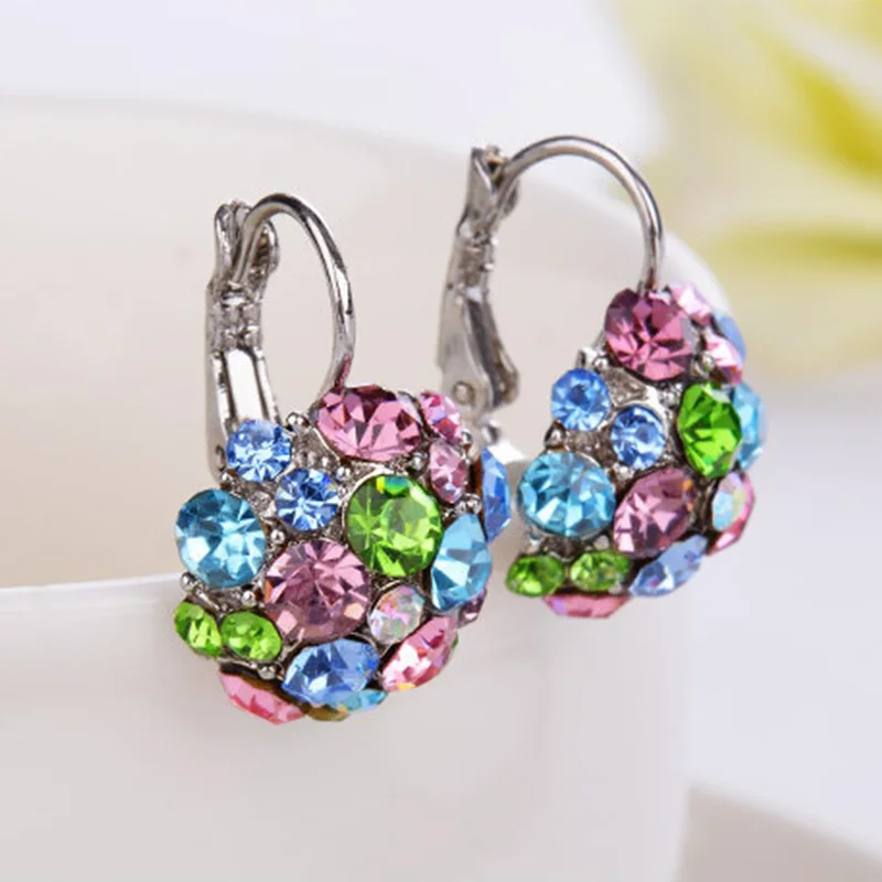 

2019 New Arrival Fashion Jewelry Valentines Gift Seaside Purple Unique Silver Crystal Flower Drop Earrings Hot Sale Colors 1Pair