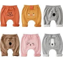 Милая одежда из хлопка для новорожденных длинные штаны для маленьких мальчиков и девочек детские леггинсы с эластичной резинкой на талии и принтом животных, унисекс, брюки для детей от 0 до 24 месяцев
