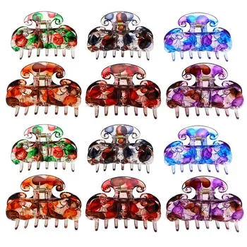 

12 Pcs Hair Claws Plastic Retro Flower Pattern Clip Decoration Headdress Hair Claw Headwear Ornament for Women Girls