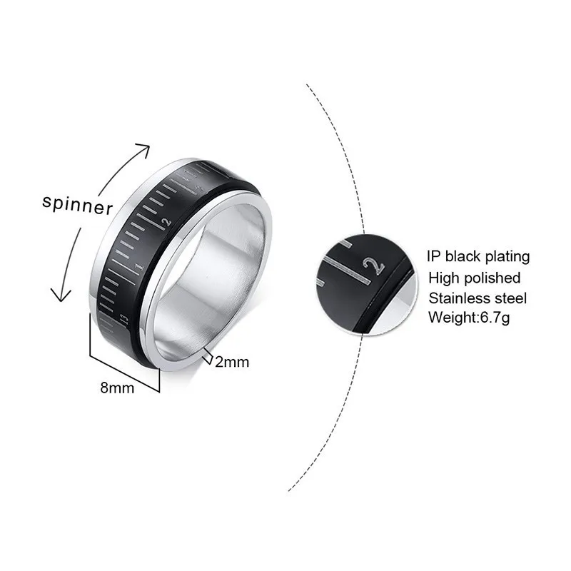 Спиннер кольцо из нержавеющей стали черный 8 мм линейка спиннинг байкер Мужские кольца тревога