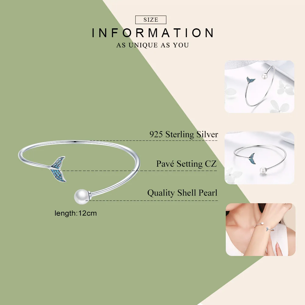 Cena BAMOER gorąca sprzedaż 925 Sterling Silver Mermaid s Tail otwórz mankiet kobiety bransoletki i Bangles elegancka biżuteria srebrna SCB123