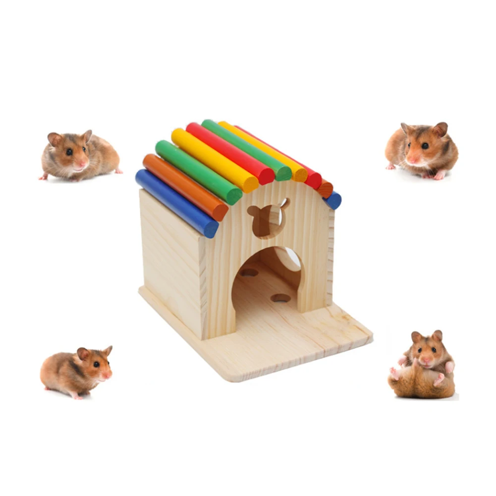 

Wooden Hamster House with Colorful Roof for Rat Mice Squirrel Activity Hut Hamster Cabin Small Animal House
