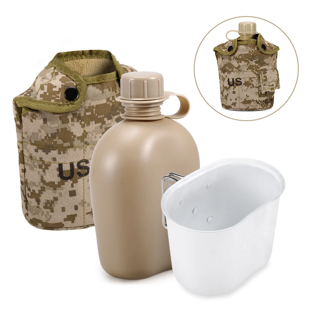 

Thermal Canteen Water Bottle Portable Camping Water Bag with Dinner Pail Aluminum Alloy Military Kettle Outdoor EDC Tools Hiking