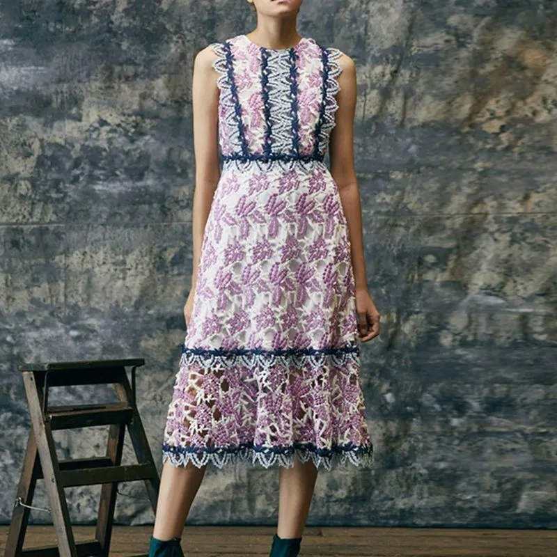 

TDVICTORY High Quality 2019 Summer New Women Mesh Embroidery Patchwork Casual Long Dress O-neck Ruffles Party Midi Dress