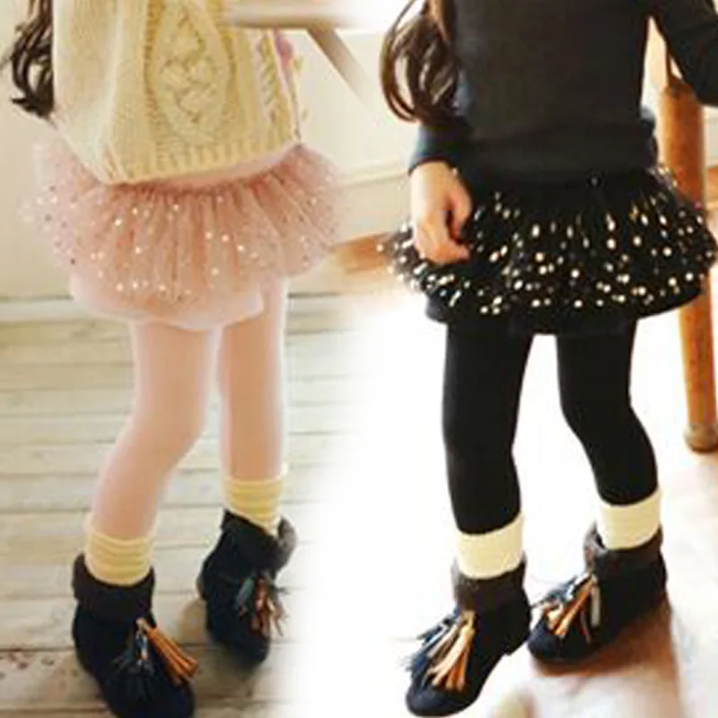 

Retail Wholesale Free Shipping toddler Girls Kids Spring Autum Sequin Tulle Skirt Leggings 100% Cotton 2-7 Years 2 Colors