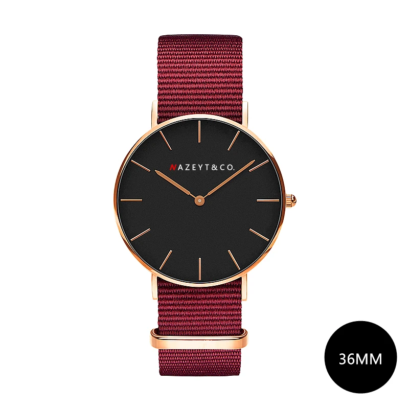 

Nazeyt women fashion Ruby red nylon quartz watches 36mm watch promotion gift DW style Reloj femenino