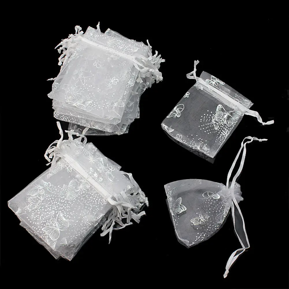 

50pcs Super Organza Bag For Wedding Party Candy Jewelry White Butterfly Decor Pouch Gift Bags Accessories Storage Bag