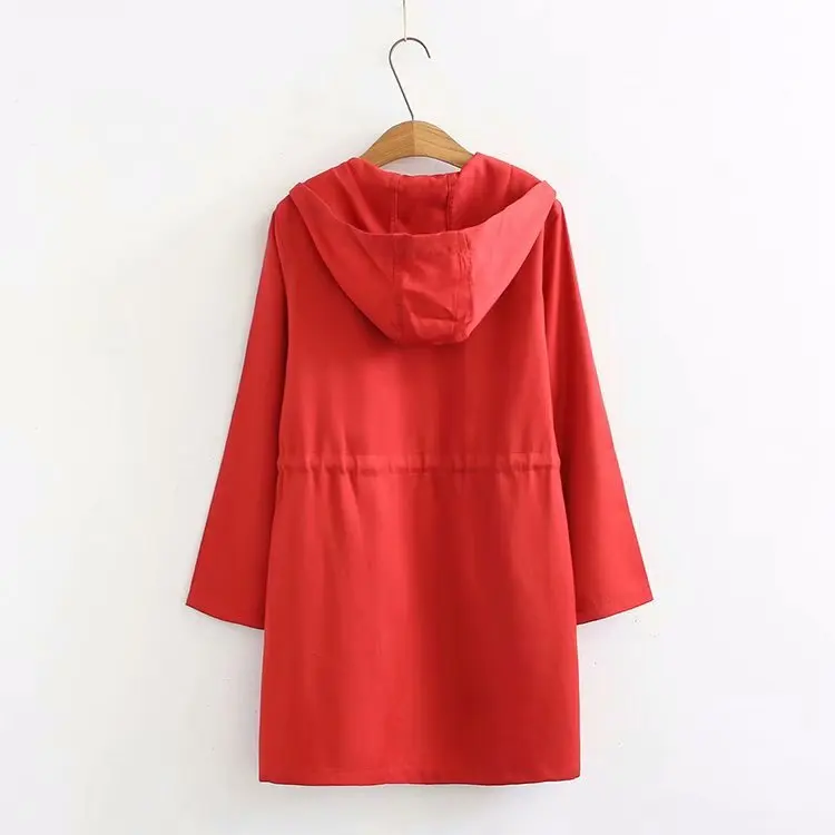 Manches vert Automne Glissière Solide Manteaux Longs Femme Lacets Capuche Femmes Hiver Fermetures rouge Outwear Tranchée Longues À Noir Nouvelle Mode q7zUnRqFt