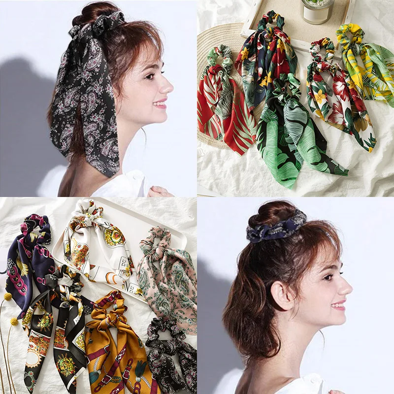 Модная эластичная резинка для волос с цветочным принтом в богемном стиле, женский шарф для волос, бант для волос, резиновые веревки, аксессуары для волос для девочек