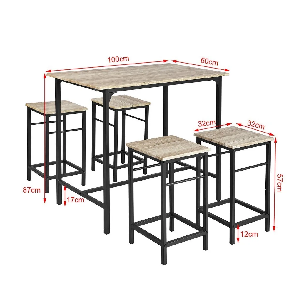Bar Set-1 Bar Table and 4 Stools Home Kitchen Breakfast Bar Set Furniture Dining Set SoBuy OGT11-N