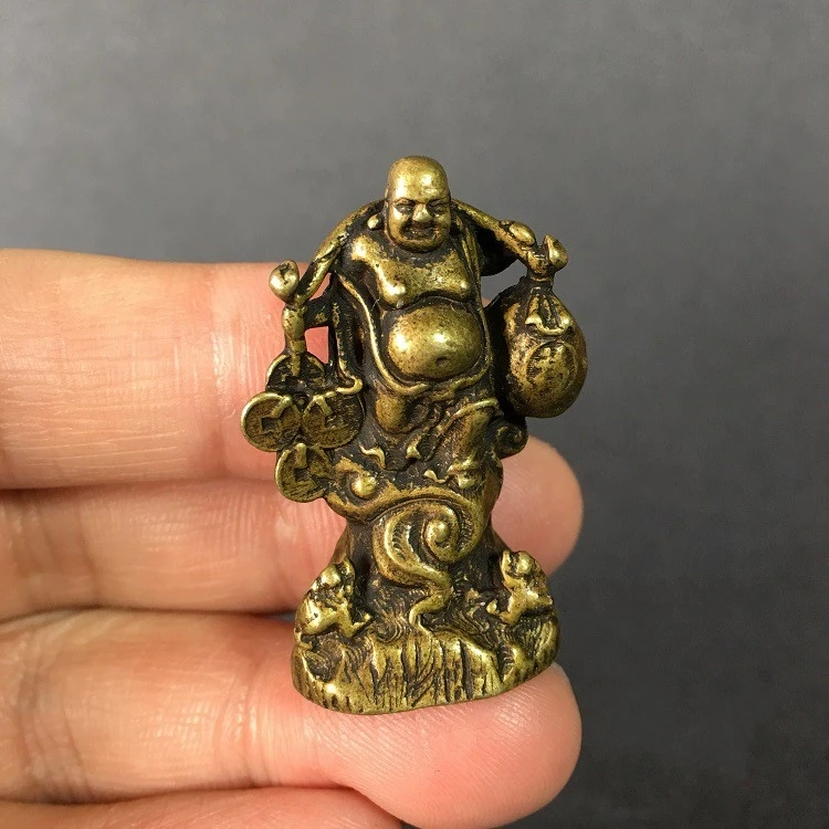 Сборная китайская латунная резная статуя Будды Maitreya счастливого дающая золотую