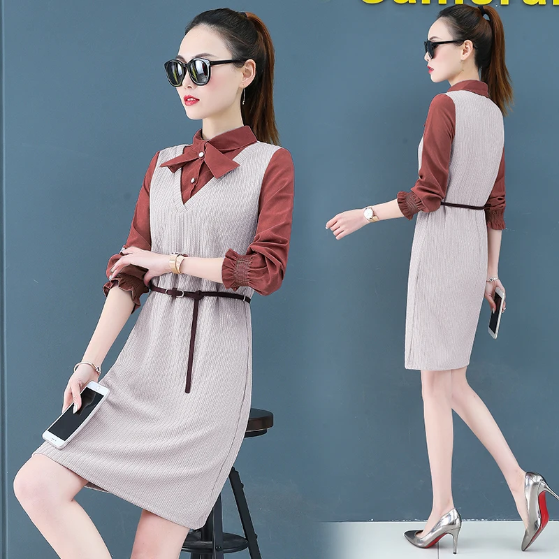

Render a dress in female new spring in the spring and autumn qiu dong fake two piece suit dress long