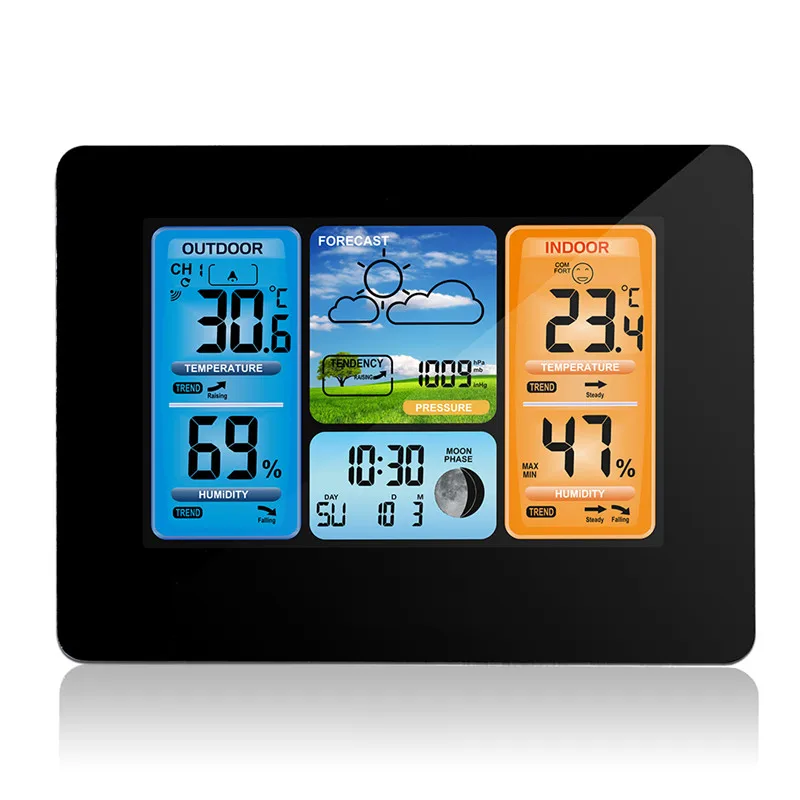 

Digital Weather Forecast Station Wall Alarm Clock Temperature Humidity Backlight Snooze Function USB Power Supply