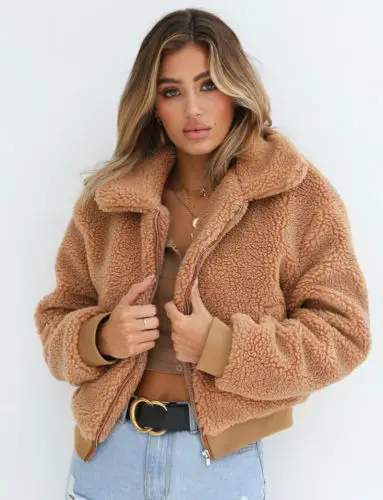 Женское пальто большого размера, Женская куртка на молнии из искусственного меха, верхняя одежда, теплая зимняя одежда